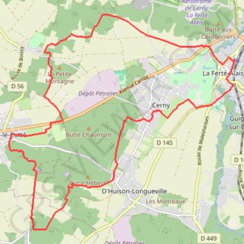 Itinéraire Circuit de Cerny - La Ferté-Alais, distance, dénivelé, altitude, carte, profil, trace GPS