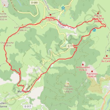 Itinéraire Boucle Puy Chavaroche, distance, dénivelé, altitude, carte, profil, trace GPS