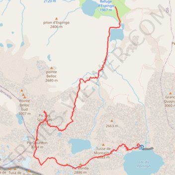 Itinéraire Refuge du Portillon - pics Gourdon et Spijeoles - Espingo, distance, dénivelé, altitude, carte, profil, trace GPS