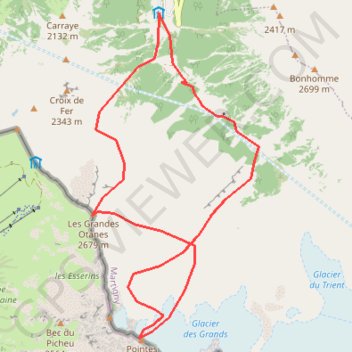 Itinéraire Pointe des Grands, distance, dénivelé, altitude, carte, profil, trace GPS