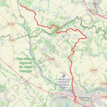 Itinéraire Liancourt - Cergy, distance, dénivelé, altitude, carte, profil, trace GPS