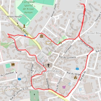 Itinéraire Plouguerneau Bourg, distance, dénivelé, altitude, carte, profil, trace GPS