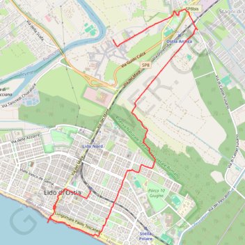 Itinéraire Rome, Ostia Antica et Lido di Ostia, distance, dénivelé, altitude, carte, profil, trace GPS