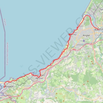 Itinéraire De Bayonne à Hendaye, distance, dénivelé, altitude, carte, profil, trace GPS