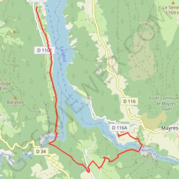 Itinéraire Lac de Monteynard-Avignonet, distance, dénivelé, altitude, carte, profil, trace GPS