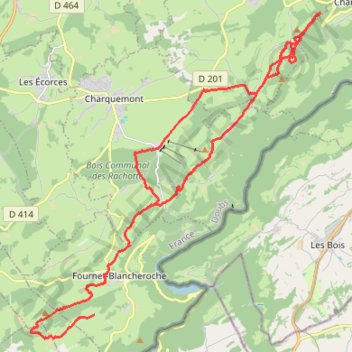 Itinéraire Les pistes de Charquemont : La boucle de la combe saint Pierre, La montée et boucle de Fournet Blancheroche, distance, dénivelé, altitude, carte, profil, trace GPS