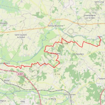 Itinéraire Champdolent vers Torxé 28 kms, distance, dénivelé, altitude, carte, profil, trace GPS