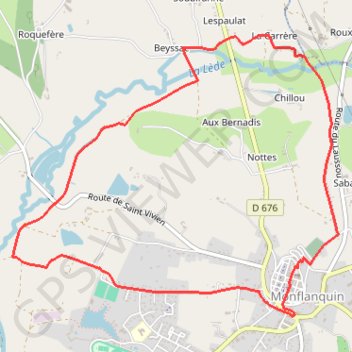 Itinéraire 2007MonflanquinBastide, distance, dénivelé, altitude, carte, profil, trace GPS