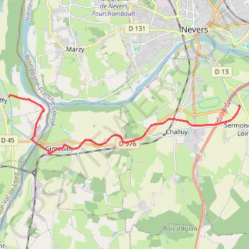 Itinéraire Nevers / Cuffy, distance, dénivelé, altitude, carte, profil, trace GPS