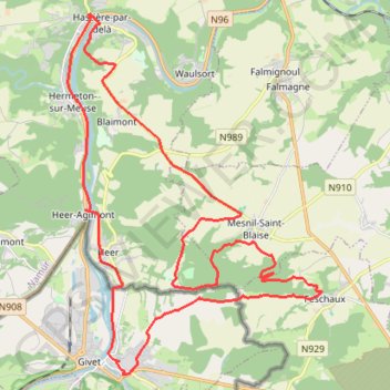 Itinéraire Givet par Hastière, distance, dénivelé, altitude, carte, profil, trace GPS