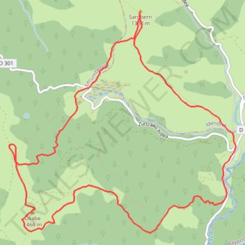 Itinéraire Okabé, Saroberri et Beira en circuit depuis RD 18, distance, dénivelé, altitude, carte, profil, trace GPS