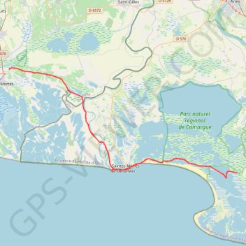 Itinéraire Les Saintes Maries de la Mer et Aigues Mortes, distance, dénivelé, altitude, carte, profil, trace GPS
