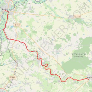 Itinéraire Redon / Blain, distance, dénivelé, altitude, carte, profil, trace GPS