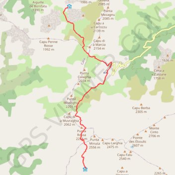 Itinéraire GR 20 du refuge de Carrozzu au refuge de Tighjettu, distance, dénivelé, altitude, carte, profil, trace GPS