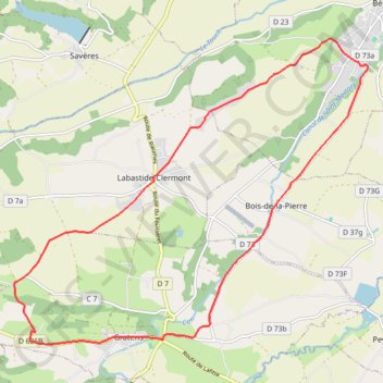 Itinéraire Bérat - Labastide Clermont - Gratens, distance, dénivelé, altitude, carte, profil, trace GPS