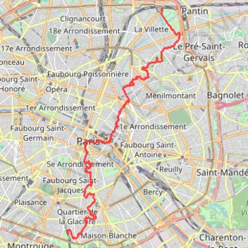 Itinéraire Traversée de Paris du nord au sud, distance, dénivelé, altitude, carte, profil, trace GPS