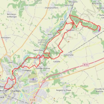 Itinéraire Les planeurs de la base des planeurs d'Armenonville - Chartres, distance, dénivelé, altitude, carte, profil, trace GPS