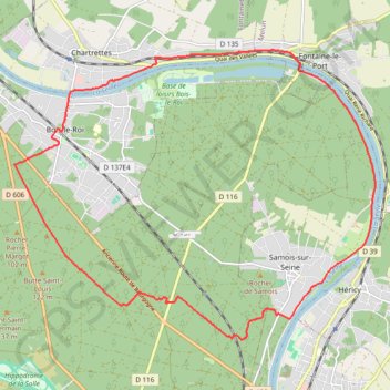 Itinéraire Boucle depuis Bois-le-Roi, distance, dénivelé, altitude, carte, profil, trace GPS