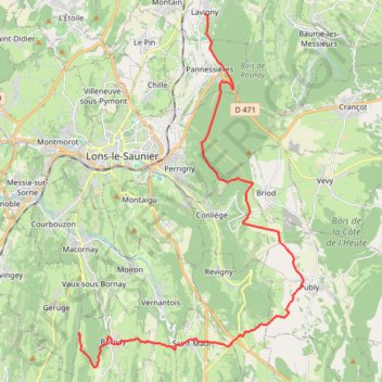 Itinéraire De Geruge à Lavigny via le Retour de la Chasse, distance, dénivelé, altitude, carte, profil, trace GPS