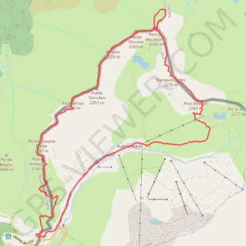 Itinéraire Pic d'Arnousse, pic des Moines, pico de Astun circular desde el Somport, distance, dénivelé, altitude, carte, profil, trace GPS
