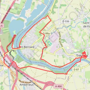Itinéraire Vallée de la Saône, depuis la gare de Anse, distance, dénivelé, altitude, carte, profil, trace GPS