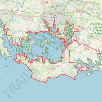 Itinéraire Golfe du Morbihan, distance, dénivelé, altitude, carte, profil, trace GPS