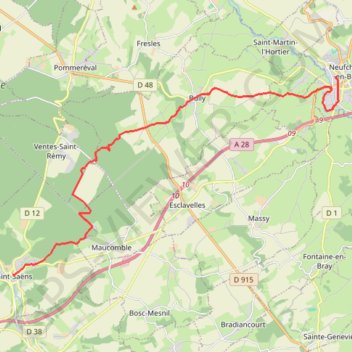 Itinéraire Au cœur du Talou - De Saint-Saëns à Neufchâtel-en-Bray, distance, dénivelé, altitude, carte, profil, trace GPS