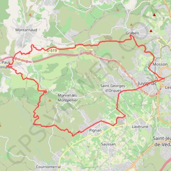 Itinéraire Circuit Pignan Juvignac Grabels Saint Paul Pignan, distance, dénivelé, altitude, carte, profil, trace GPS
