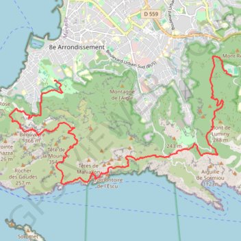 Itinéraire Trail des Calanques 2024 Marseilleveyre, distance, dénivelé, altitude, carte, profil, trace GPS