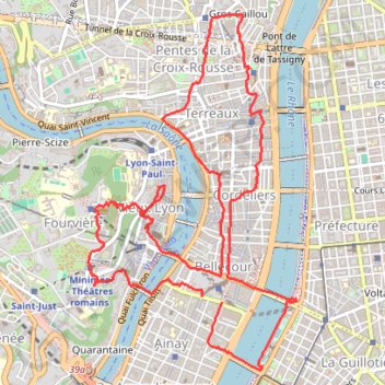 Itinéraire Dans Lyon, distance, dénivelé, altitude, carte, profil, trace GPS