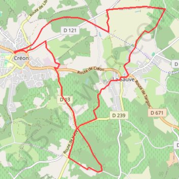 Itinéraire Circuit autour de Creon, distance, dénivelé, altitude, carte, profil, trace GPS