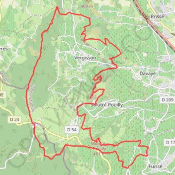 Itinéraire Solutré, distance, dénivelé, altitude, carte, profil, trace GPS