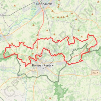 Itinéraire MTB Vlaamse Ardennen 60km, distance, dénivelé, altitude, carte, profil, trace GPS