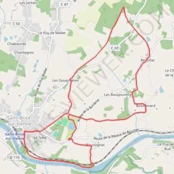 Itinéraire Circuit du bord de Vienne par bois et villages PDI, distance, dénivelé, altitude, carte, profil, trace GPS