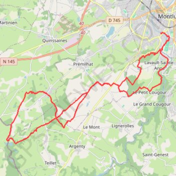 Itinéraire Montluçon Lavaury Coursage, distance, dénivelé, altitude, carte, profil, trace GPS