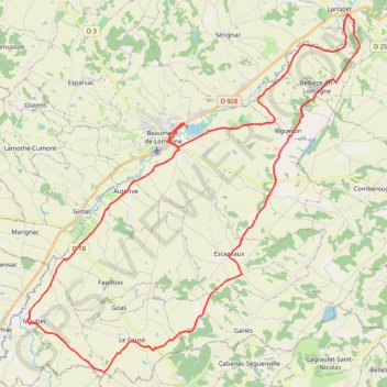 Itinéraire Beaumont de Lomagne de la Gimone, distance, dénivelé, altitude, carte, profil, trace GPS