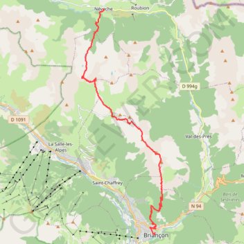Itinéraire Névache-Briançon, distance, dénivelé, altitude, carte, profil, trace GPS