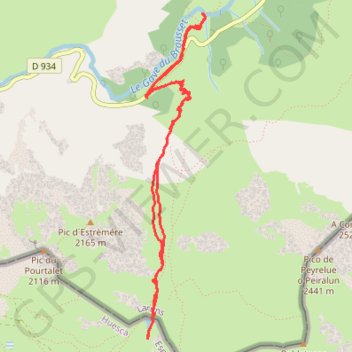Itinéraire GR 1O8 A - Du pont de Peyrelue en aval du col du Pourtalet au col de Peyrelue et retour via la passerelle HS sur le Brousset, distance, dénivelé, altitude, carte, profil, trace GPS