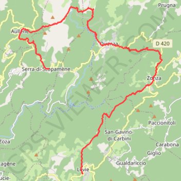Itinéraire Mare a Mare Sud - De Levie à Serra di Scopamena par Quenza et Aullène, distance, dénivelé, altitude, carte, profil, trace GPS