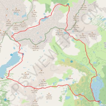 Itinéraire Puig Carlit par le Lanoux, distance, dénivelé, altitude, carte, profil, trace GPS