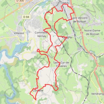 Itinéraire Dans le bois de Terrenoire et au bord du Rhins - Commelle-Vernay, distance, dénivelé, altitude, carte, profil, trace GPS