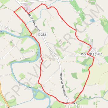 Itinéraire Puy-Fort-Eguille, sur les coteaux de Baïse - Pays d'Albret, distance, dénivelé, altitude, carte, profil, trace GPS