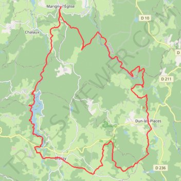 Itinéraire Morvan - Boucle Marigny / Cure / Dun / Brassy / Chaumeçon - v2, distance, dénivelé, altitude, carte, profil, trace GPS