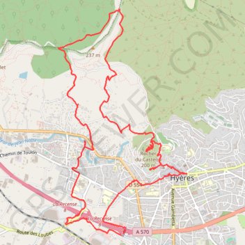 Itinéraire Le Roubaud - Les Maurettes - Le château - HYERES - 83, distance, dénivelé, altitude, carte, profil, trace GPS