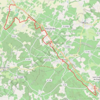 Itinéraire St Sulpice Brizambourg, distance, dénivelé, altitude, carte, profil, trace GPS