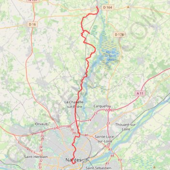 Itinéraire Nort-sur-Erdre / Nantes, distance, dénivelé, altitude, carte, profil, trace GPS