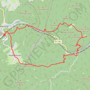 Itinéraire GPX Download: Boucle Château de Lutzelbourg – La Grotte Saint-Vit au départ de Lutzelbourg, distance, dénivelé, altitude, carte, profil, trace GPS