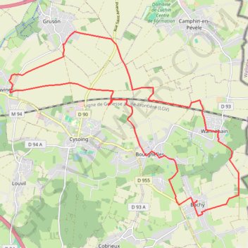 Itinéraire De Bachy à Gruson, distance, dénivelé, altitude, carte, profil, trace GPS