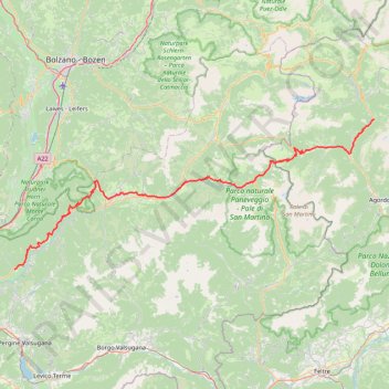 Itinéraire 1-Cembra - Alleghe V2, distance, dénivelé, altitude, carte, profil, trace GPS