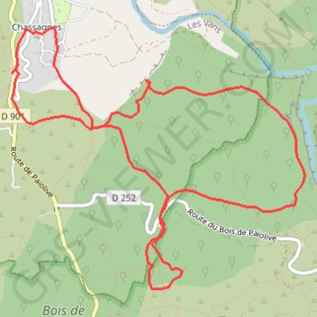 Itinéraire Le Bois de Païolive au départ de Chassagnes, distance, dénivelé, altitude, carte, profil, trace GPS